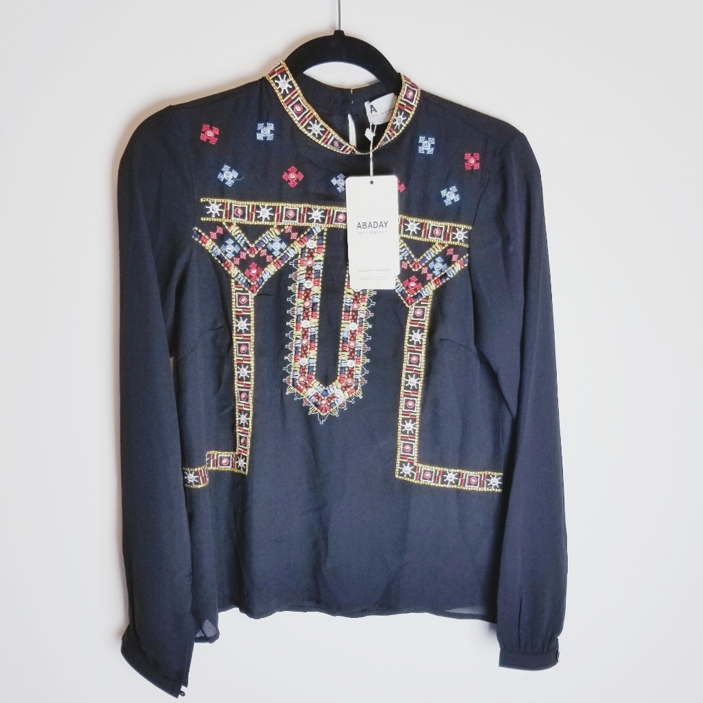 ABADAY embroidery long sleeve asian blouse medium